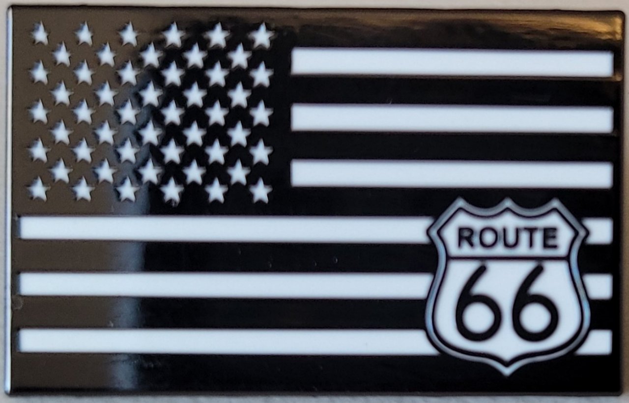 American Flag w/ Route 66 Logo (B&W) - Lapel Pin
