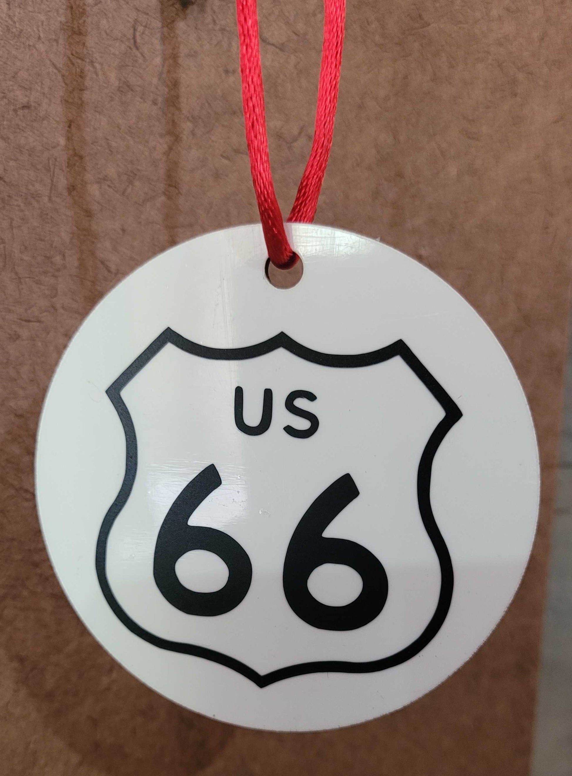 US 66 highway shield on round Christmas ornament