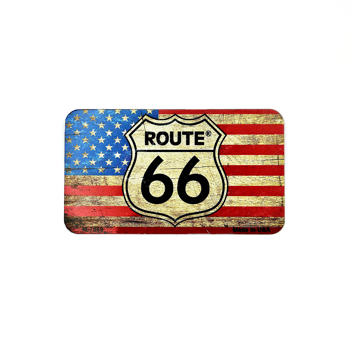 Vintage 66 Shield & US Flag Metal Magnet