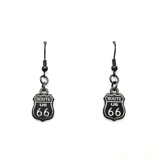 Route 66 Shield Earrings / Ebony