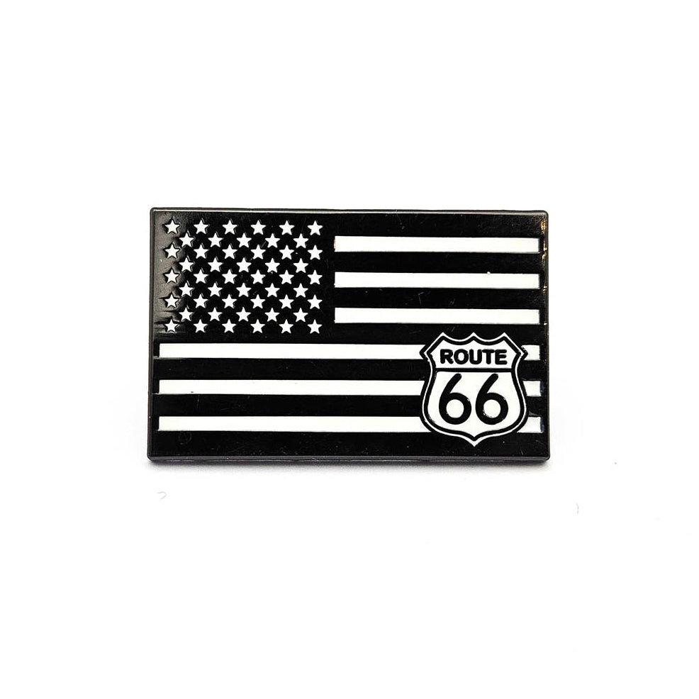 American Flag w/ Route 66 Logo (B&W) - Lapel Pin