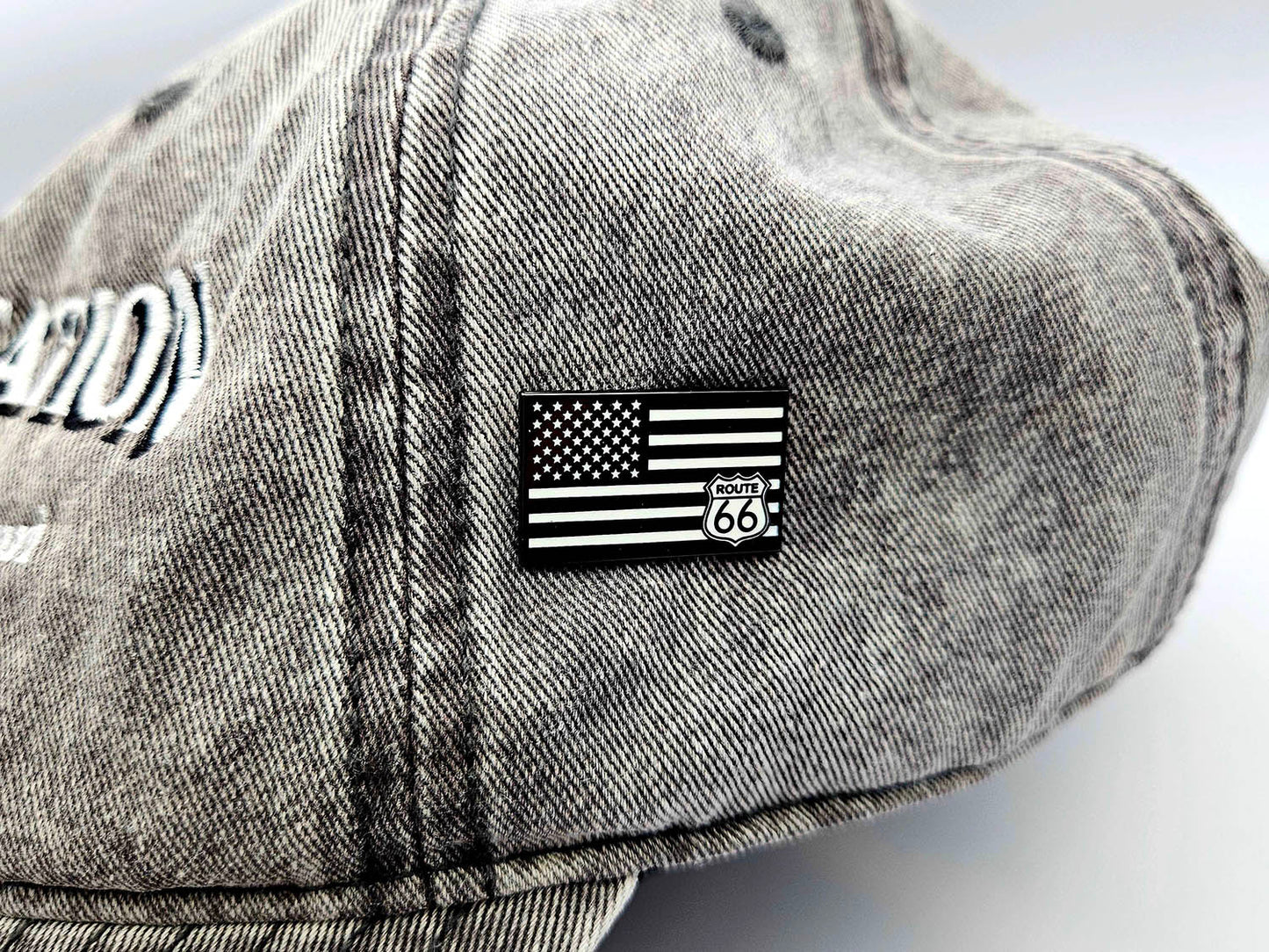 American Flag w/ Route 66 Logo (B&W) - Lapel Pin