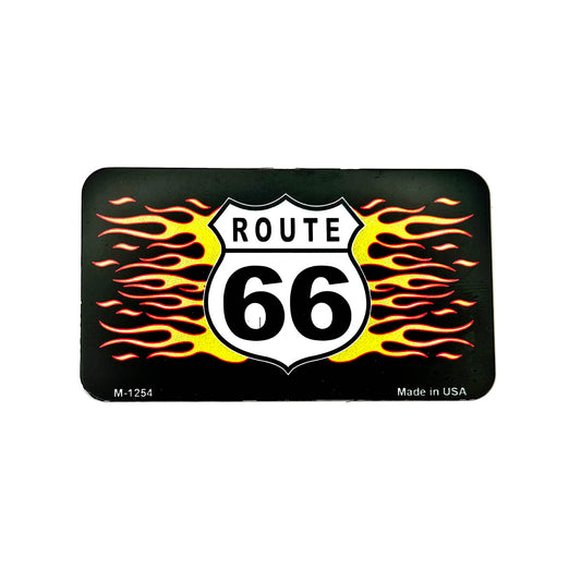 Flaming Route 66 Shield Metal Magnet