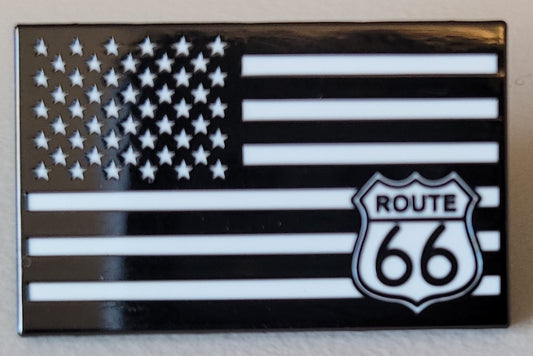 American Flag w/ Route 66 Logo (B&W) - Lapel Pin